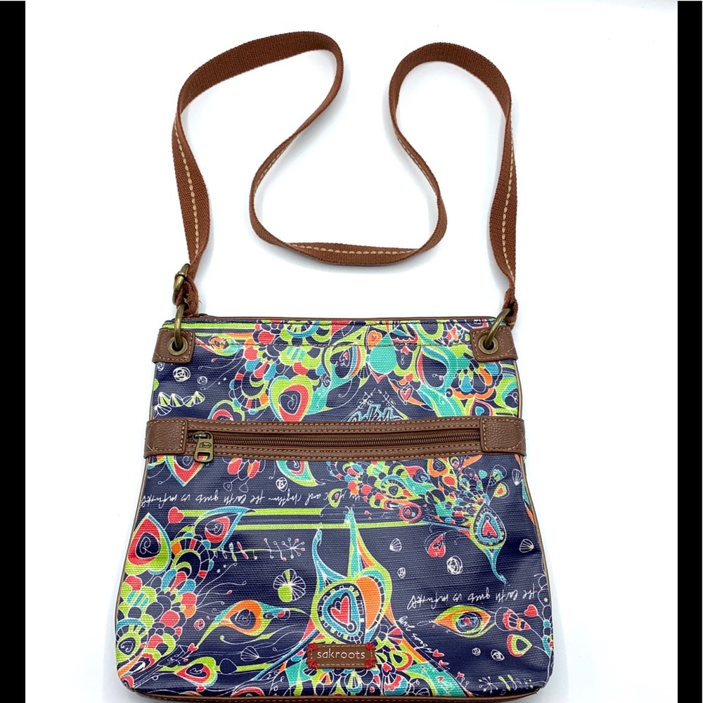 Sakroots Navy Boho Crossbody Bag with Brown Trim